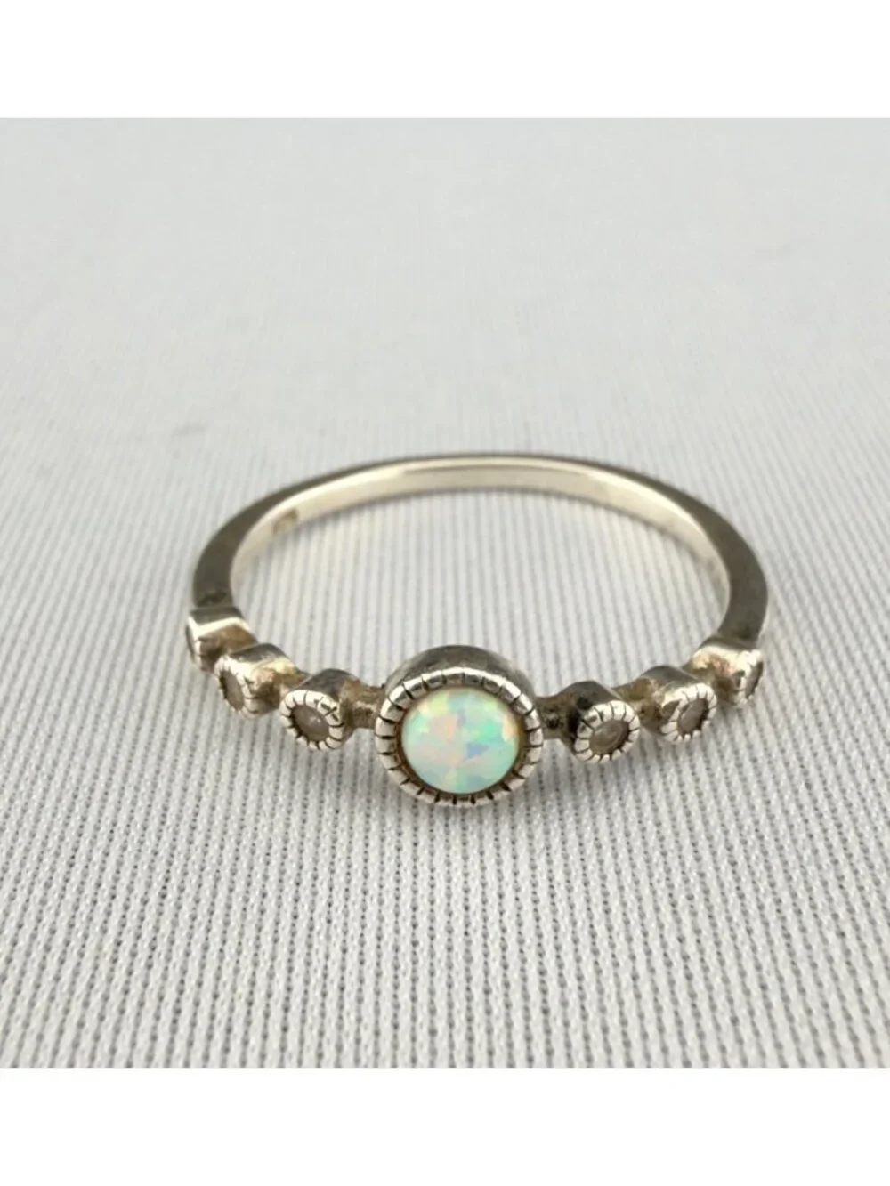 Sterling Silver 925 Simulated Opal Cubic Zirconia Ring Size 6.5